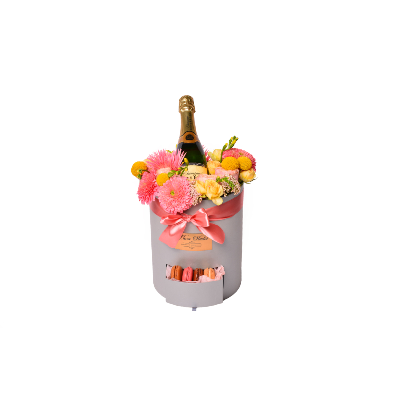'Champagne Flower' Virág box pezsgővel